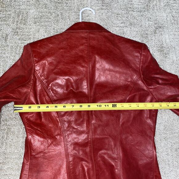 VTG John Carlisle Red Leather Blazer Jacket Womens Small Y2K Distressed Retro - Picture 10 of 10